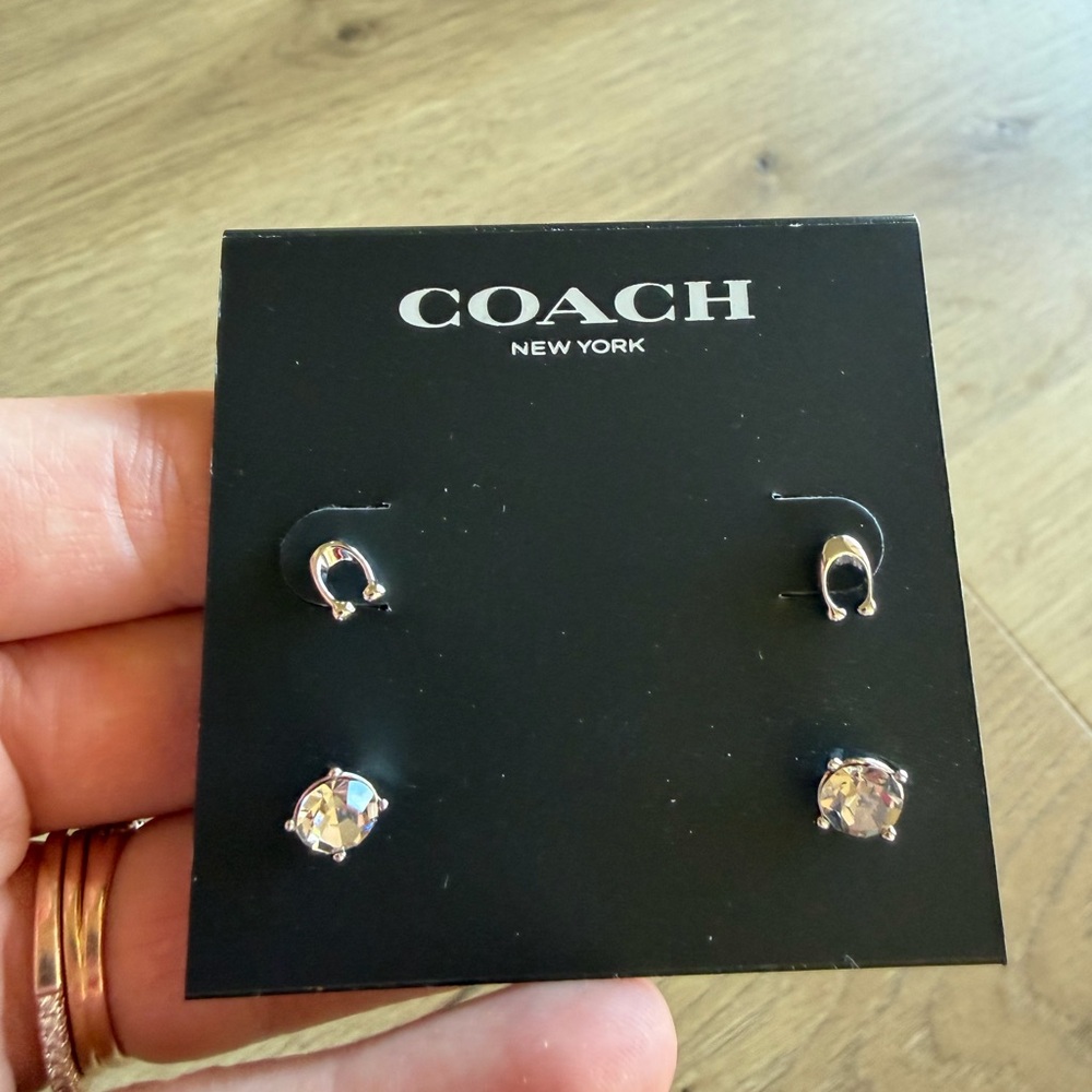 Coach Silver and Crystal Stud Earrings - Picture 1 of 4